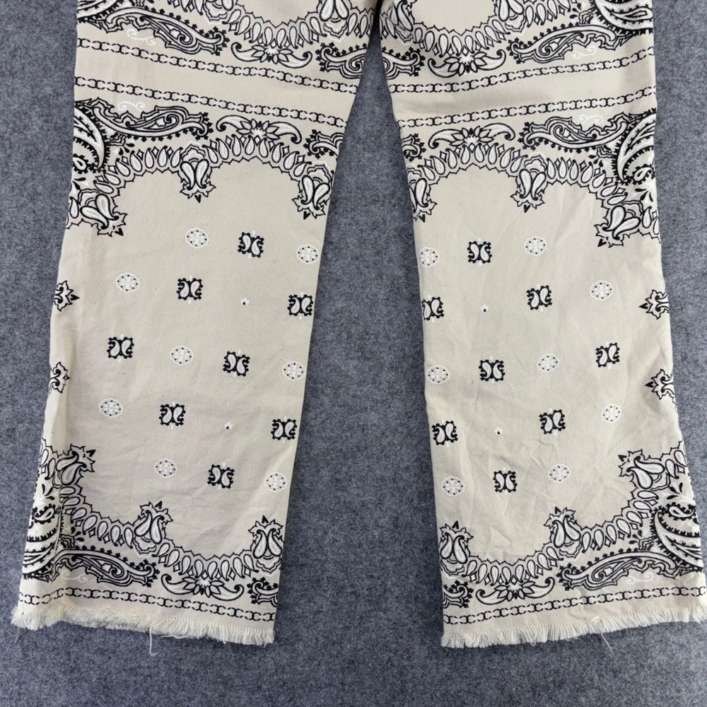Tory Burch Bandana Paisley Print Straight Leg Pants Cream Black Size 29 - Picture 12 of 13